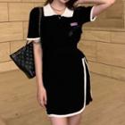 Color-panel Short-sleeve Polo Shirt / Pencil Skirt
