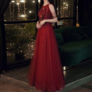 Rhinestone Sleeveless A-line Evening Gown