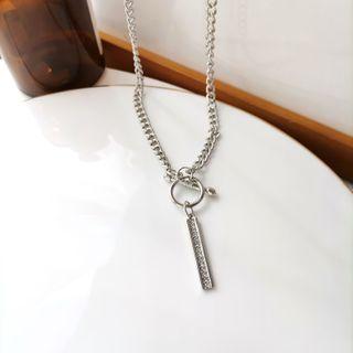 Rhinestone Geometric Necklace 1 Pc - Necklace - Silver - One Size