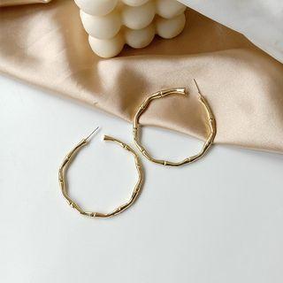 Bamboo Hoop Earring 1 Pair - 925 Silver - Gold - One Size