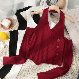 Details Irregular Knit Halter Top