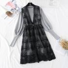 Set: Round Neck Knit Top + Sleeveless Lace Dress