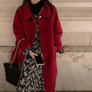 Collared Woolen Long Coat / Mock-neck Top / Printed Dress
