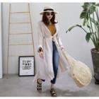 Dip-back Open-front Long Cardigan With Sash