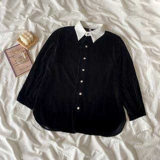 Color Block Lapel Velvet Shirt