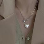 Star & Heart Pendant Sterling Silver Necklace 1pc - Xl1147 - Silver - One Size