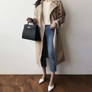 Epaulet Double-breasted Long Trench Coat With Sash
