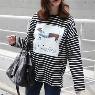 Drop-shoulder Printed Stripe T-shirt