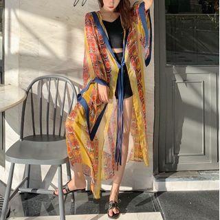 Print Hooded Cover-up Yellow - One Size