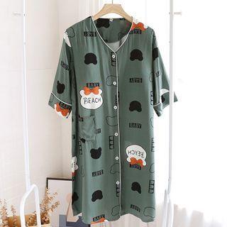 Print Short-sleeve Padded Layer Sleep Dress