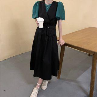 Short-sleeve Plain T-shirt / Sleeveless V-neck Plain Midi Dress / Plain Belt Bag