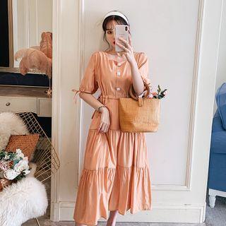 Short-sleeve Tie-accent Ruffled Dress