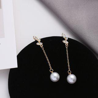 Rhinestone Faux Pearl Dangle Earring 1 Pair - 925 Silver Earrings - Gold - One Size
