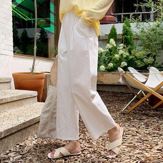 Band-waist Wide-leg Pants White - One Size