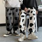 Drawstring-cuff Milk Cow Print Wide-leg Pants