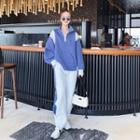 Set: Stand Collar Half-zip Two Tone Sweatshirt + Pants