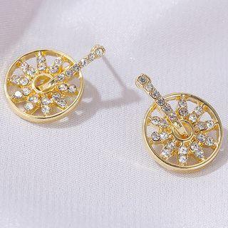 Rhinestone Disc Dangle Earring 01-0960 - Gold - One Size