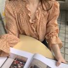 Floral Long-sleeve Ruffled Blouse As Shown In Figure - One Size