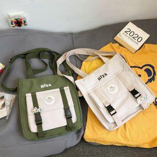 Cartoon Print Panel Buckled Crossbody Bag