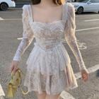 Square-neck Lace Long-sleeve Dress