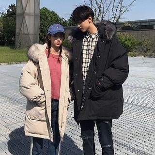 Couple Matching Faux Fur Hooded Plain Padded Coat