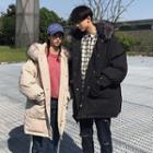 Couple Matching Faux Fur Hooded Plain Padded Coat