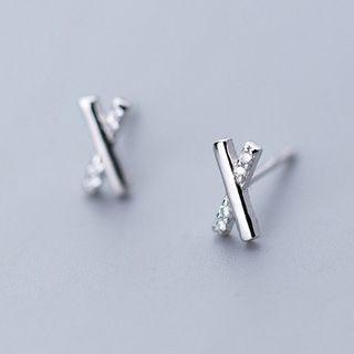 925 Sterling Silver Rhinestone Cross Stud Earring 1 Pair - As Shown In Figure - One Size