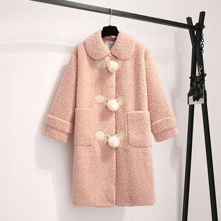 Furry Ball Accent Single Breasted Coat