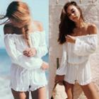 Long-sleeve Off Shoulder Ruffle Trim Playsuit