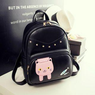 Faux-leather Applique Studded Backpack