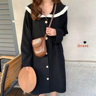 Contrast Trim Shirtdress As Shown In Figure - One Size