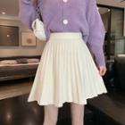 High Waist Plain A-line Mini Pleated Skirt