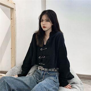 Pin Cropped Cardigan Black - One Size