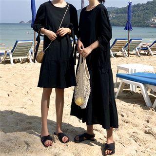 Plain Elbow-sleeve Minidress / Maxi Dress