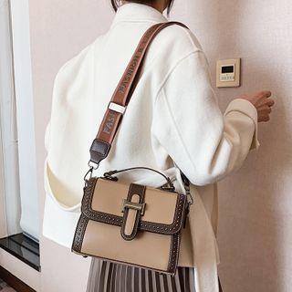 Wide Strap Studded Top Handle Crossbody Bag
