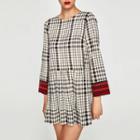 Long-sleeve Panel Cuff Gingham Dress
