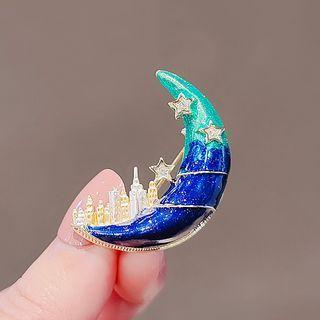 Rhinestone Moon Brooch Ly2080 - Brooch - Moon - Blue - One Size