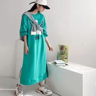 Drop-shoulder Letter Print Maxi Dress