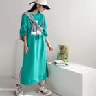 Drop-shoulder Letter Print Maxi Dress