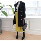 Metallic-button Double-breasted Wool Blend Coat