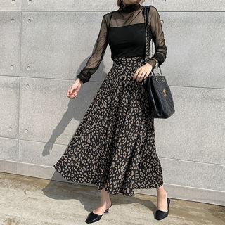 Leopard Maxi Flare Skirt Black - One Size