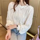 Long-sleeve Plain Shirred Blouse