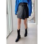 Belted Pleather Wrap Skirt