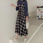 Plus Size Drawstring-waist Plaid Jumper Dress