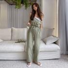 Belted Wide-leg Overall Pants Khaki - One Size
