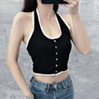 Halter-neck Lace Trim Crop Top