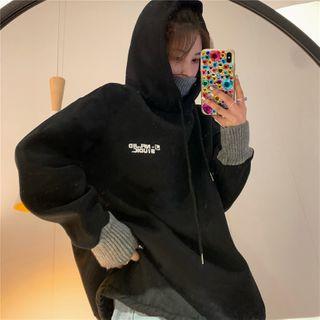 Fleece-lined Letter Print Mock Two Piece Hoodie