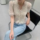Lace V-neck Short-sleeve Cropped Blouse