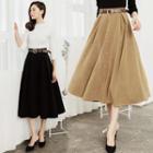 Plain Midi Flared Skirt With Belt