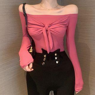 Long-sleeve Bow Off-shoulder Top
